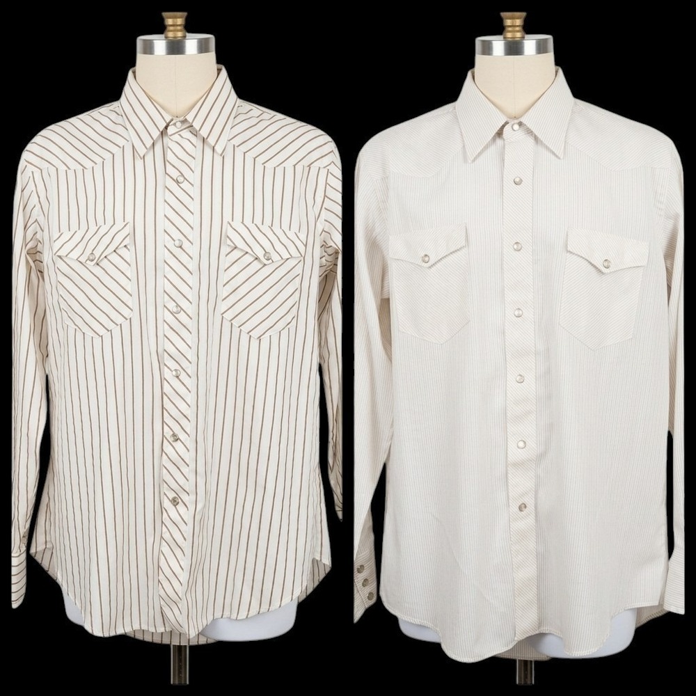 Vtg Lot of 2 Wrangler Western Shirts 16.5 x 35 L Cowboy Cut Pearl Snap Long Tail